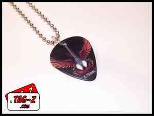 Guitar Pick Necklace   Black Pick with Flying Guitar on 24 Ball Chain 