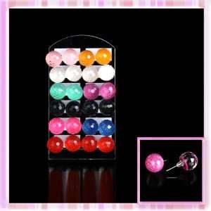   Mix Color Round Section Resin Earrings Nail Pin 12 Pair P1156 Beauty
