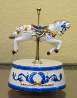   Mr. Christmas Blue Musical Carousel Horse Animated Porcelian Music Box