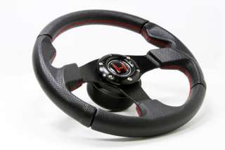 Red Stitch Leather Steering Wheel+HUB+Red Button Honda Accord  