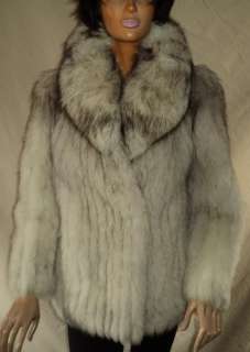Ladies White Blue Fox Fur Coat Great Looking PLUSH Elegant M  