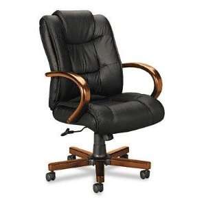   Executive High Back Swivel/Tilt Chair, Black Leather/Cherry