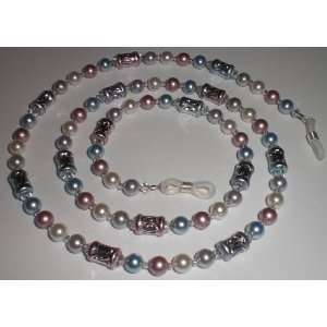   Pearls Diamond Cut Tube Mix Eyeglass Chain Holder 