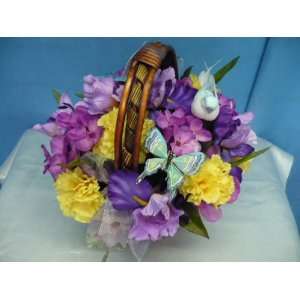  Floral Centerpiece with Silk Purple Iris, Yellow 