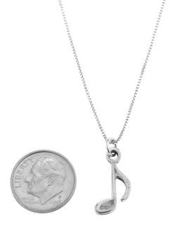 STERLING SILVER EIGHTH NOTE MUSIC NOTE CHARM WITH BOX CHAIN NECKLACE 