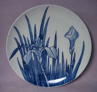   Crafts Blue Hand Painted Iris Flower Plate Japan ? Circa 1900 ?  