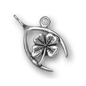   Sterling Silver Charm Pendant Wishbone with Four Leaf Clover Jewelry