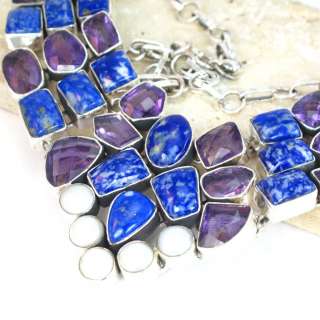 LARGE AMETHYST SODALITE PEARL NECKLACE .925 SILVER B222  
