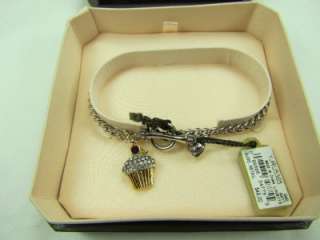 2011 Juicy Couture Silver Pave Cupcake Charm Wish Toggle Bracelet 