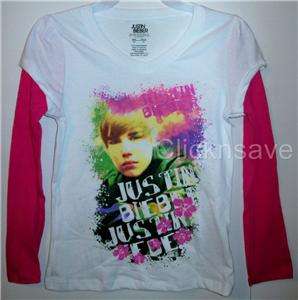 Justin Bieber LS Girl Shirt  Purple/Glitter/4 Photo NEW  