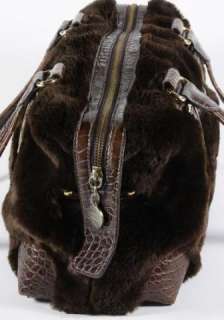 Kathy Van Zeeland Brown Faux Fur Crocodile Embossed Shoulder Bag Purse 