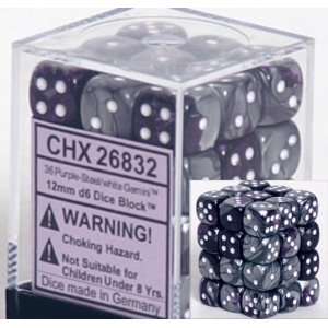  Chessex Gemini 12mm d6 Purple steel w/White Dice Block 36 