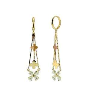   Gold, Four Leaf Clover Dangling Drop Earring Lab Created Gems Jewelry
