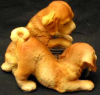 SWEET YELLOW LAB PUPPIES WITH FISHING BASKET FIGURINE  