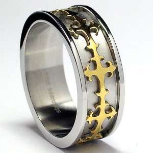  8MM Gold Plated Eternity Cross Stainless Steel Ring Size 8 
