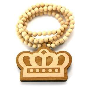   Wood New Crown Pendant w/ Ball Chain Necklace Natural WX47NL Jewelry