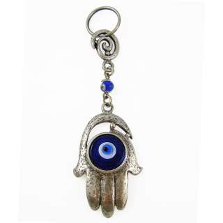 Evil Eye Hamsa With Blue Lucky Eye Large Silver Key Chain  
