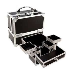  Black Four Tier Aluminum Makeup Case Train Case Beauty