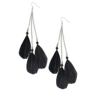 Capelli New York Feather, Fringe, And Acrylic Bead Fish Hook Earrings 
