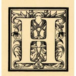  1927 Lithograph Initial Cap Capital Letter H Graphic Design 