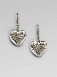 David Yurman   Diamond & Sterling Silver Heart Drop Earrings