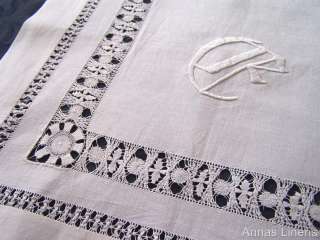 Antique Linen Tablecloth Tenerife Lace & Drawn Thread Mono E  