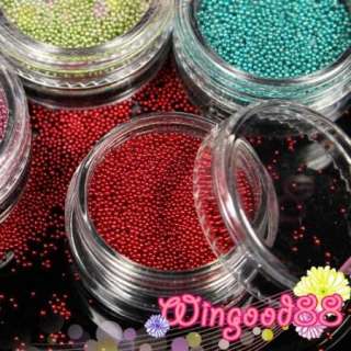 12 Pots Colorful Glass Ball Metal 1mm Mini Bean Beads Nail Art Design 