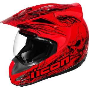  Icon Etched Mens Variant Street Motorcycle Helmet   Red 