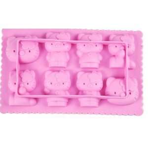  New Hello Kitty Ice Cube Tray 8 tray Pink Silicone Ice Mold 