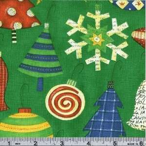  45 Wide Let It Snow Ornaments Green Fabric By The Yard 