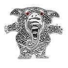 Brooch Elephant Marcasite 925 Sterling Silver Ruby Gems Pin GIFT BOX