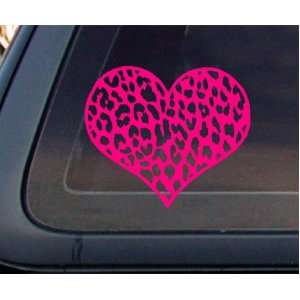    Leopard Print Heart Car Decal / Sticker   HOT PINK Automotive