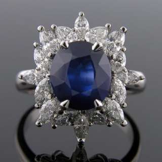 CEYLON SAPPHIRE & MARQUISE DIAMOND PLATINUM RING  