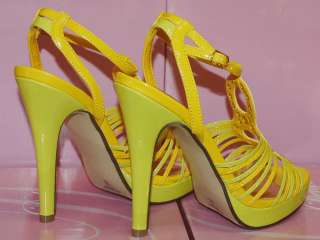 Womens Shoe,Summer Ankle Strap High Sandals Yellow 6.5M  