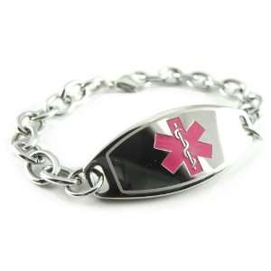 Custom Engraved, Basic, Steel Medical Bracelet, O LINK Chain, Pink ID 