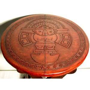  TUMI   Unique Peru Tooled Leather Wood Stool