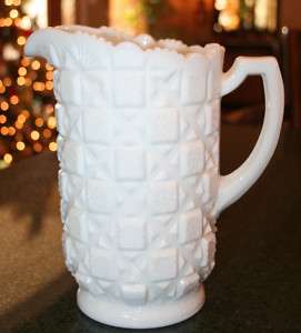 Nice Old WESTMORELAND Milk Glass OLD QUILT Pitcher  