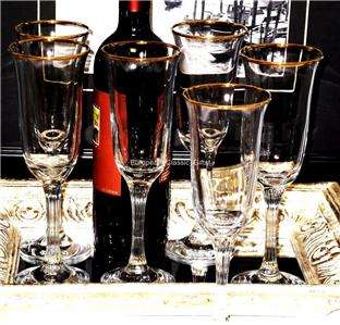 NEW 6 Pc SET GOLD TRIM red or white WINE GLASSES,glass Goblets 