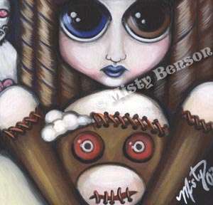   sister art toys sock monkey skeleton doll voodoo big eye girl 8.5x11