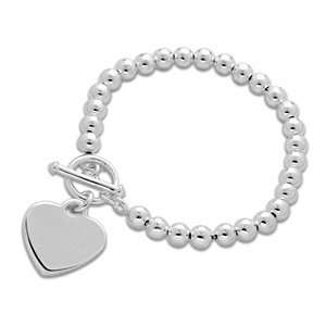  Italian Sterling Medium Bead and Heart Bracelet Amoro 