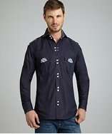 style #313368301 navy cotton Seba button front shirt