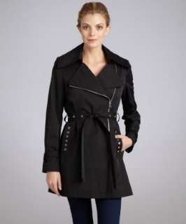 style #316665701 black cotton poly twill Barbara zip front trench 