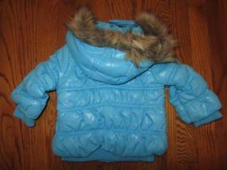   The Childrens Place Infant Girl Puffer Jacket Coat fur hood sz.12 Mo