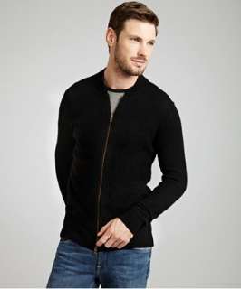 Autumn Cashmere black cashmere zip front mock neck sweater   