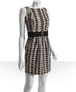 Max & Cleo black houndstooth woven belted dress   