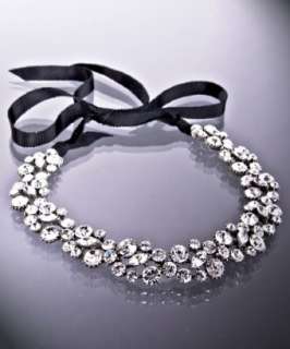 Ben Amun pewter and crystal grosgrain ribbon necklace   up to 