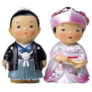  Silver J Japanese dolls, bride and groom figurines 