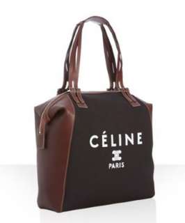 Celine black canvas and calfskin vertical logo print tote   up 