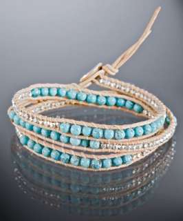 Chan Luu turquoise and silver beaded leather wrap bracelet   
