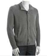 Cullen uniform grey cashmere button front mock neck cardigan style 